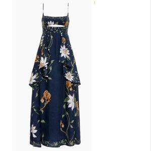 Agua Bendita Ethel Navy blue linen maxi dress/gown size small,